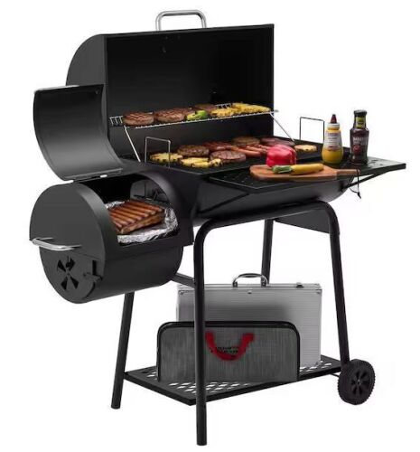 Royal Gourmet 28 in. Barrel Charcoal Grill with Offset Smoker in Black