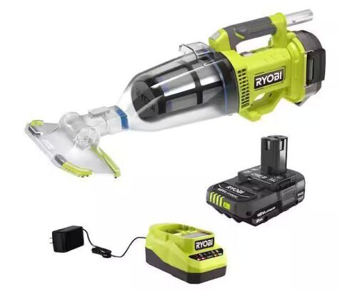 RYOBI ONE+ 18V Handheld Cordless Pool Vacuum Cleaner Kit with 2.0 Ah Lithium-Ion Battery and Charger and Floor Head