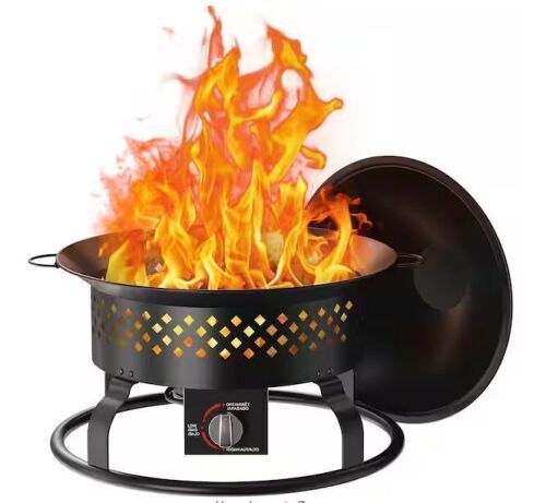 R.W.FLAME 19 in. 50,000 BTU Outdoor Portable Propane Circular Fire Bowl with Lid, Black