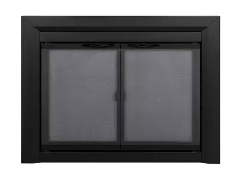 Pleasant Hearth Carlisle Large Black Cabinet Style Glass Fireplace Doors