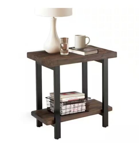 Alaterre Furniture Pomona 27 in. Rustic Natural Finish Metal and Wood Rectangular End Table