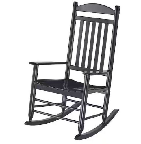 Hampton Bay Patio Black Wood Outdoor Rocking Chair