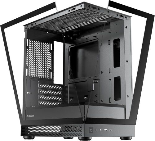 Okinos Aqua UNO Micro ATX Case, Max GPU Length 309mm, Quick-Release Panoramic Tempered Glass Front & Side, Type-C 5Gbps, Black