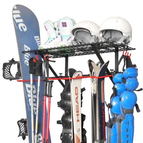 Garage Ski Rack, Wall Mounted, Top Storage Shelf