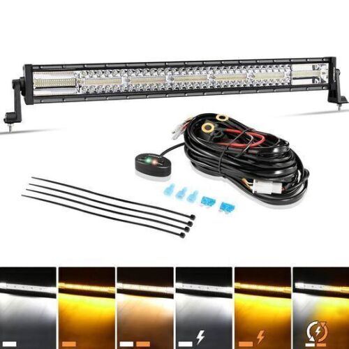 Auxbeam 30" 6 Modes White & Amber Off Road Light Bar with 10' Wiring Harness