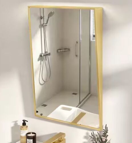 24 in. W x 36 in. H Rectangular Framed 8° Fixed Tilt Shatter-Resistant Wall Bathroom Vanity Mirror in Brushed Gold