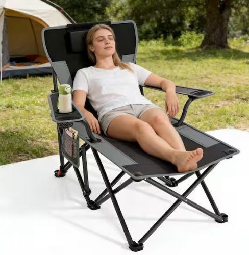 Adjustable Camping Chair with Foot Rest, 90°- 140° Reclining, 500 lbs Capacity