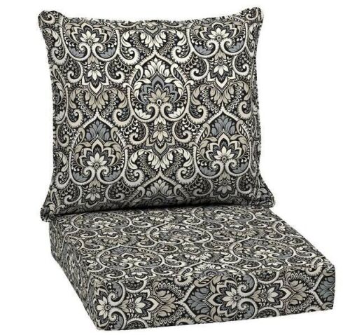 Lot of (2) ARDEN 24 in. x 24 in. 2-Piece Deep Seating Outdoor Lounge Chair Cushion in Black Aurora Damask