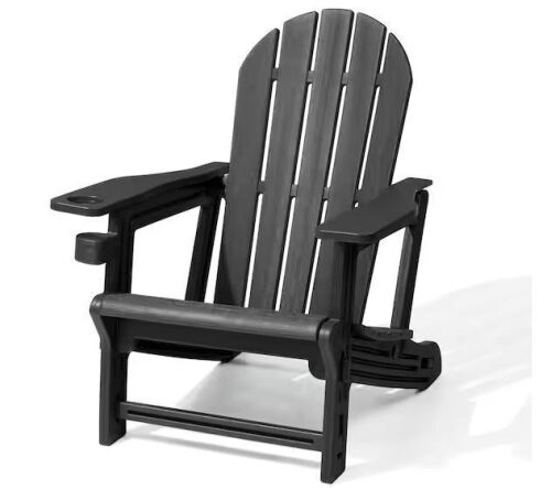 Outdoor Adirondack Chair Quick Clip-On Installation Cup Holder in Solid Black