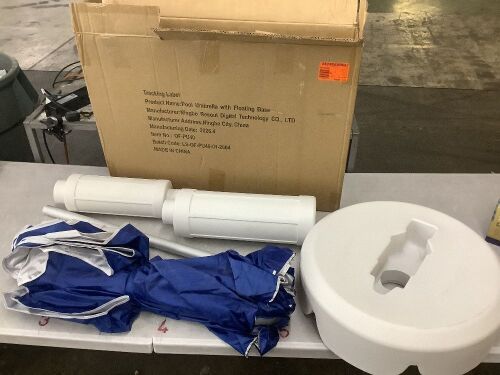 7 ft. Floating Table Umbrella with Base and Cup Holder in Navy