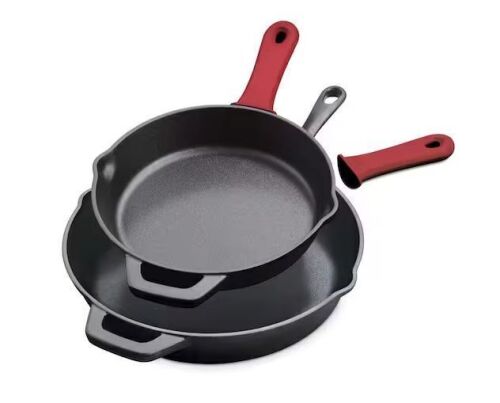 Tramontina Preseasoned 2-Piece Cast Iron Skillets with Silicone Grips