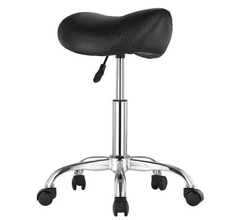 Height Adjustable PU Leather Swivel Saddle Stool with Wheels, 450 LBS. Capacity