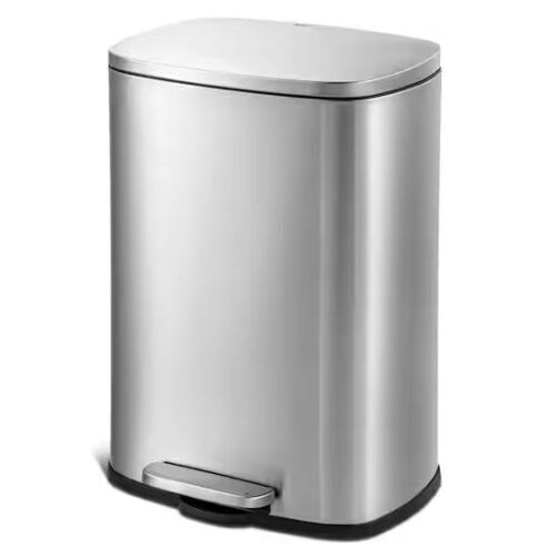 Qualiazero 13 Gal. Stainless Steel Kitchen Trashcan, Step-on, Rectangle