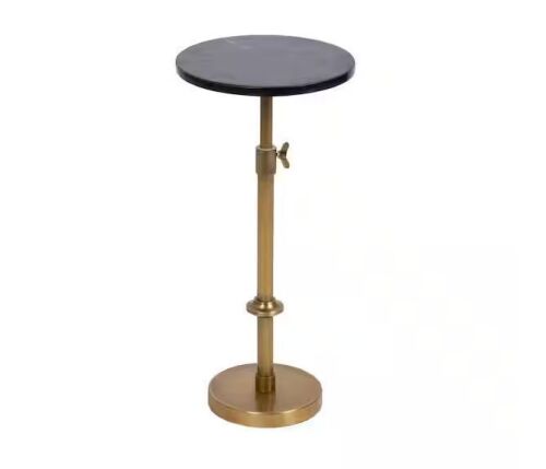 Kate and Laurel Engles 10 in. Gold Round Marble End Table - Small Chip in Top