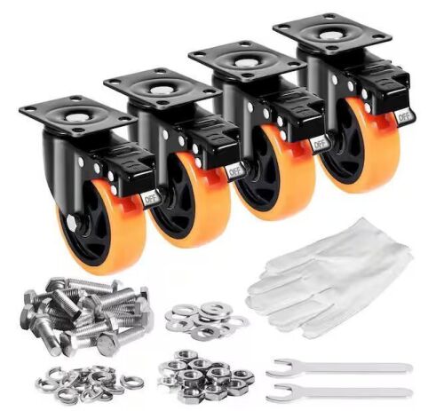 4 Pack Swivel Plate Casters with A/B Locks Noiseless PVC Wheels Heavy Duty 1400 lbs. Capacity