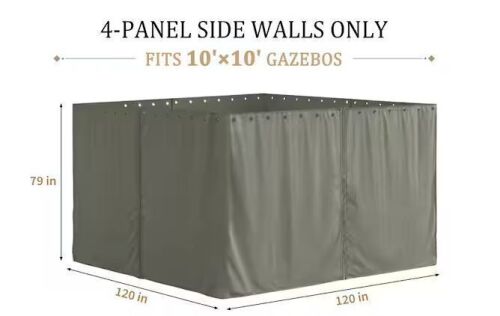 10 ft. x 10 ft. Universal Outdoor Privacy Curtains, Gazebo Replacement with Zipper Grey (4-Side Curtain Only)