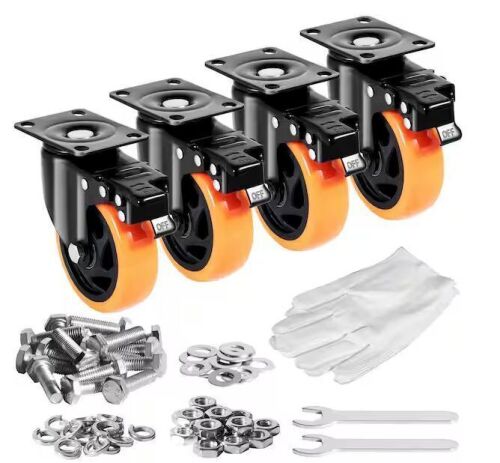 4 Pack Swivel Plate Casters with A/B Locks Noiseless PVC Wheels Heavy Duty 1400 lbs. Capacity