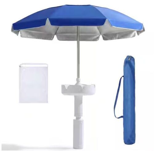 7 ft. Floating Table Umbrella with Base and Cup Holder in Navy