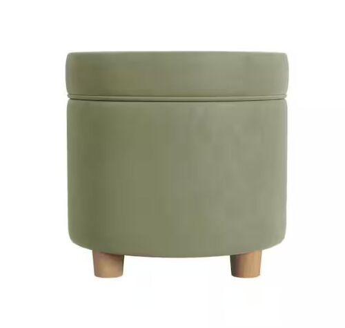 Homepop Light Sage Green Velvet Round Storage Ottoman