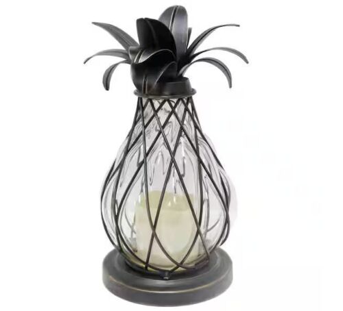 Case of (3) Hampton Bay 12.5 in. Aged Bronze Outdoor Patio LED Candle Pineapple Lantern
