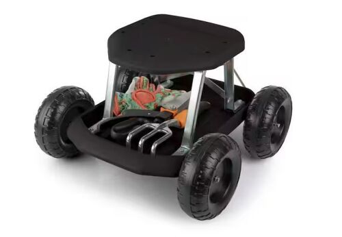 Pure Garden 2.42 cu. ft. Plastic Rolling Garden Seat with Wheels and Storage Tool Tray