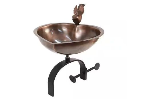 ACHLA DESIGNS 9 in. Dia, Antique Copper Heart Shaped Birdbath Bowl with Over Rail Bracket