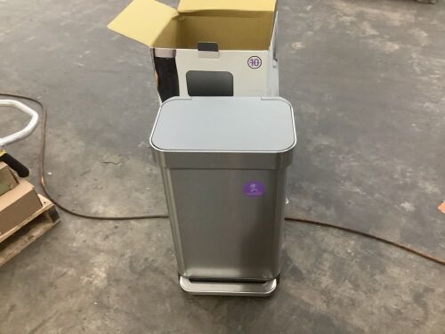 Simplehuman 45L Rectangular Step Kitchen Trash Can with Liner Pocket, Brushed Stainless Steel with Grey Plastic Lid