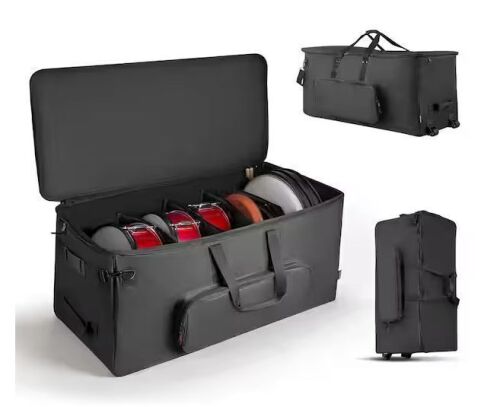 VEVOR 600D Padded Electronic Drum Kit Bag with Wheels, Lightweight, Multiple Pockets, Black