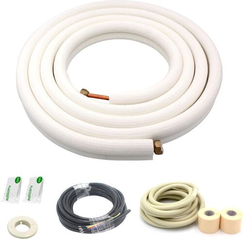 16 Ft Mini Split Line Set, 1/4" & 3/8" PE Thickened for AC and Heating Equipment Insulated with Nuts