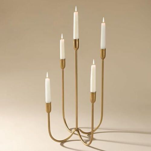 Antique Brass 5 Arms Cast Iron Metal Candelabra