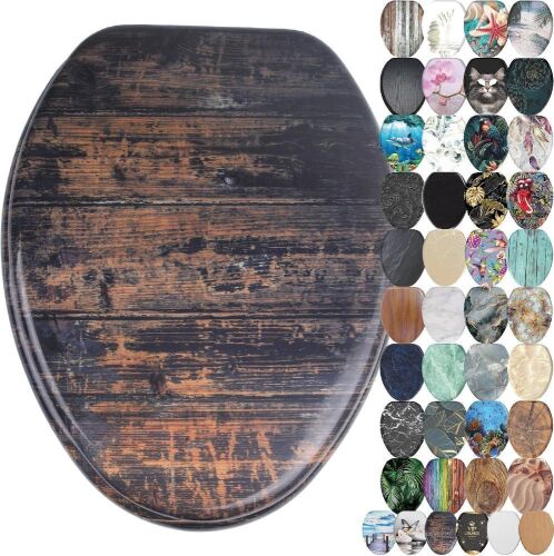 SANILO Elongated Wooden Toilet Seat with Soft Close