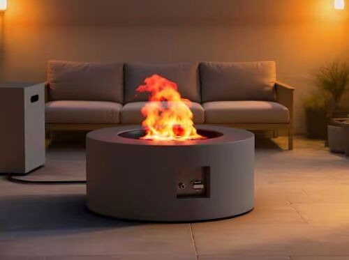 30 in. Round Propane Fire Pit Table 50,000 BTU Gray Outdoor Fire Table with Lid, Rocks and Cover