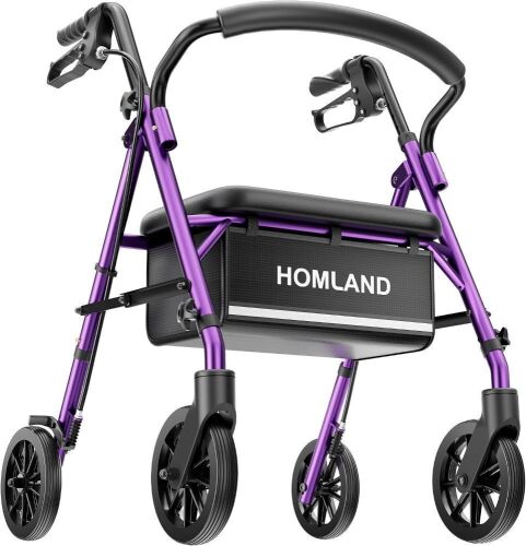 HOMLAND Foldable Walker with Seat, 22" Wide, 5-Level Height Adjustable, 300lb Capacity