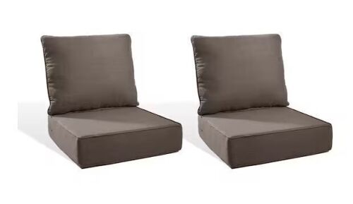 PlushCore 22 in. x 24 in. x 6 in. 4-Piece Deep Seating Outdoor Lounge Chair Thick Cushion Set in Gray