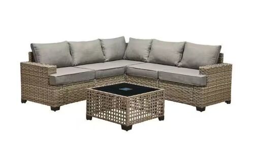 Ulrica 6-Piece Wicker Outdoor Sectional Set with Dark Gray Cushions
