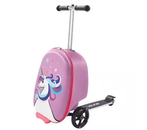VEVOR 20 in. Purple Kids Scooter Ride-on Suitcase with Flash PU Wheels, 31.1 in. Height, for Kids Aged 5+