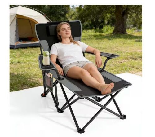 Adjustable Camping Chair with Foot Rest,90°- 140°Reclining Lounge Chair Heavy Duty Outdoor Chairs, 500 lbs Capacity