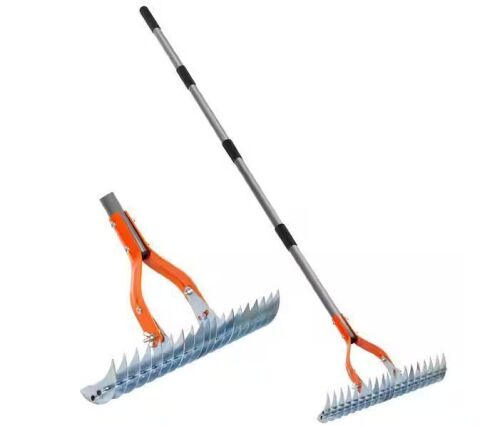 WaLensee 70 in. Adjustable Steel Handle Thatch Rake, 19 Tines, 0.8in Blade Span