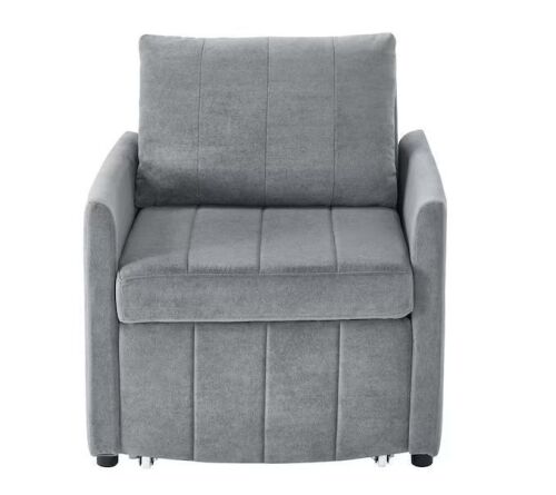 Harper & Bright Designs 31.5 in. Grey Chenille Twin Size Single Sofa Bed Lounger with 5-Position Adjustable Backrest