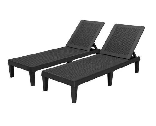 Black Resin Outdoor Chaise Lounge Chairs Set of 2