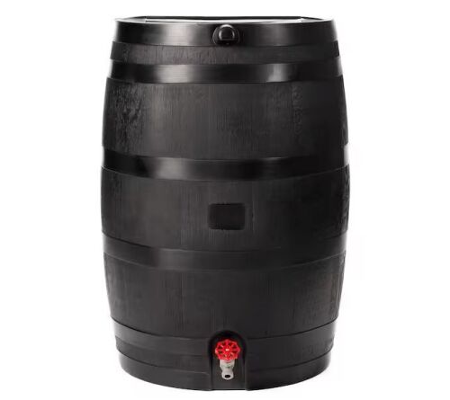 RTS Home Accents 50 Gal. Rain Barrel in Black with Plastic Spigot