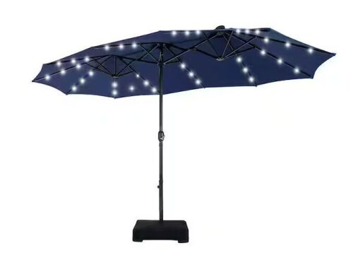 15-ft Steel Blue No-tilt Market Patio Umbrella with Lights