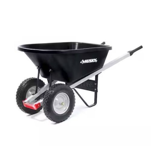 Husky 6 cu. ft. Dual-Wheel, Poly Wheelbarrow with 8 in. Flat-Free Tires