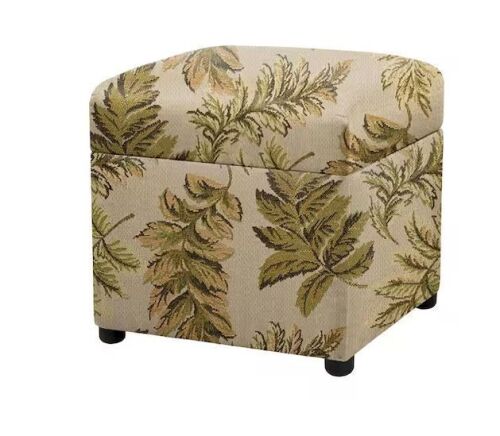 Jennifer Taylor Jacob Tan Floral Jacquard Polyester Cube Storage 18 in. Ottoman