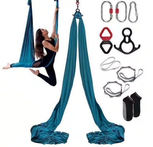 VEVOR Aerial Silk and Yoga Swing 8.7 Yards Aerial Yoga Hammock Kit with 100gsm Nylon Fabric, Green
