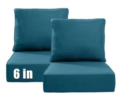 22 in. W x 24 in. D x 6 in. Thick Square 4-Piece Deep Seating Outdoor Lounge Chair Peacock Blue Cushion