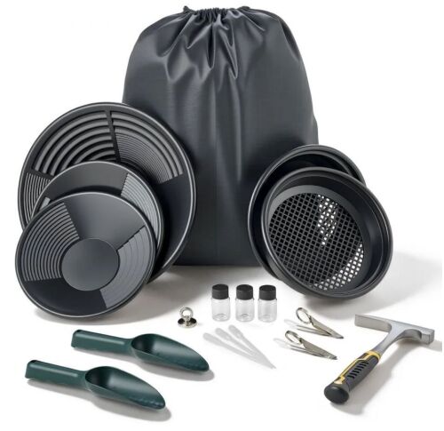 VEVOR Gold Panning Kit, 10 in and 14 in Pans, 19 PCS Portable Prospecting Equipment Kit with Classifier Sieves, Sand Magnet, Rock Pick, Scoops, Backpack
