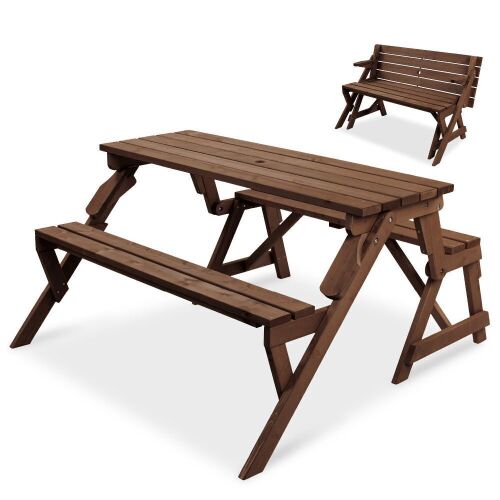 2-in-1 Outdoor Interchangeable Wooden Picnic Table/Garden Bench