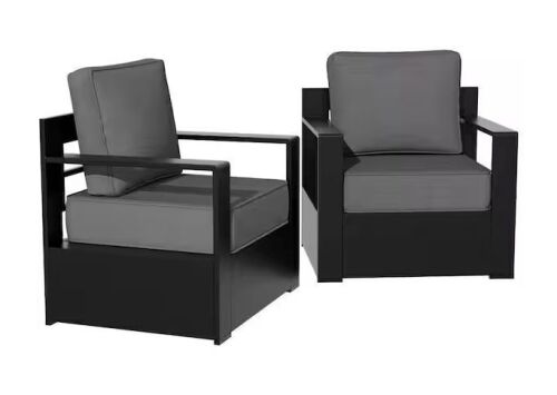 2-Pack Aluminum Outdoor Patio Lounge Chairs with Thick Gray Cushions