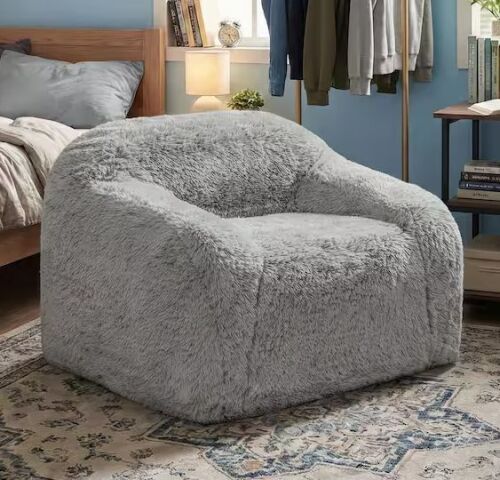 Furniture of America Kellie Fog Gray Faux Fur Fabric Accent Chair Full Foam